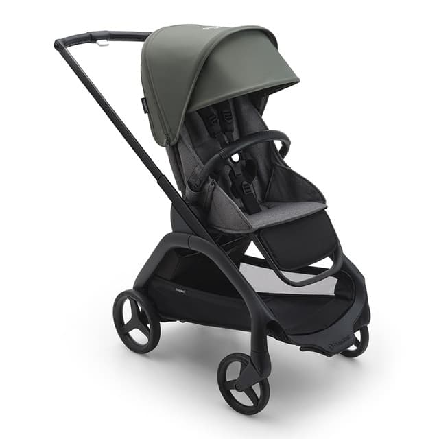 Bugaboo - Silla de paseo Bugaboo Dragonfly base negro-gris melange con capota verde bosque.
