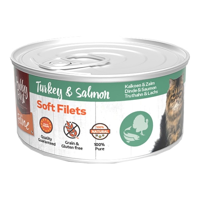Hobby First - Comida húmeda para gatos adultos Hobby First filetes pavo y salmón 70 g. - Image 1