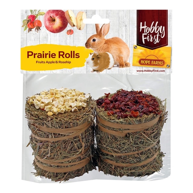 Hobby First - Rollos de heno para conejos y roedores con manzana y rosa mosqueta Hoby First 2 x 100 g. - Image 1