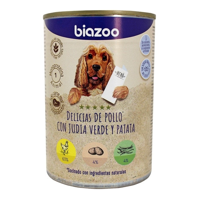 Biazoo - Comida húmeda para perros adultos Biazoo delicias de pollo con judías verdes y patatas 395 g. - Image 1
