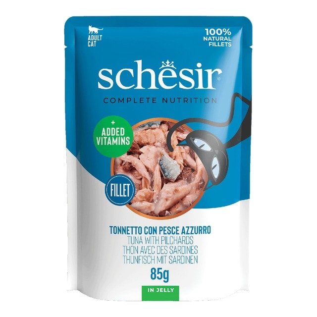 Schesir - Comida húmeda para gatos adultos Schesir atún y caballa 85 g. - Image 1