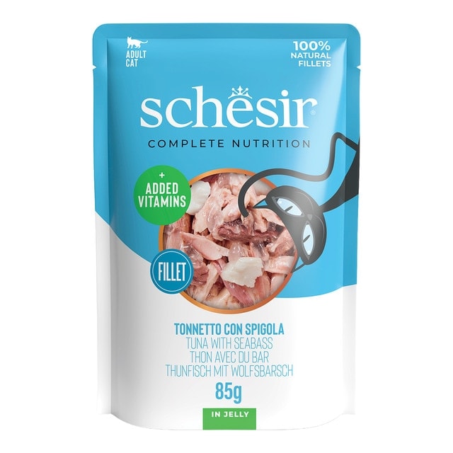 Schesir - Comida húmeda para gatos adultos Schesir atún con lubina 85 g. - Image 1