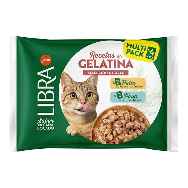 Libra - Comida húmeda para gatos adultos Libra recetas en gelatina pollo y pavo. - Image 1