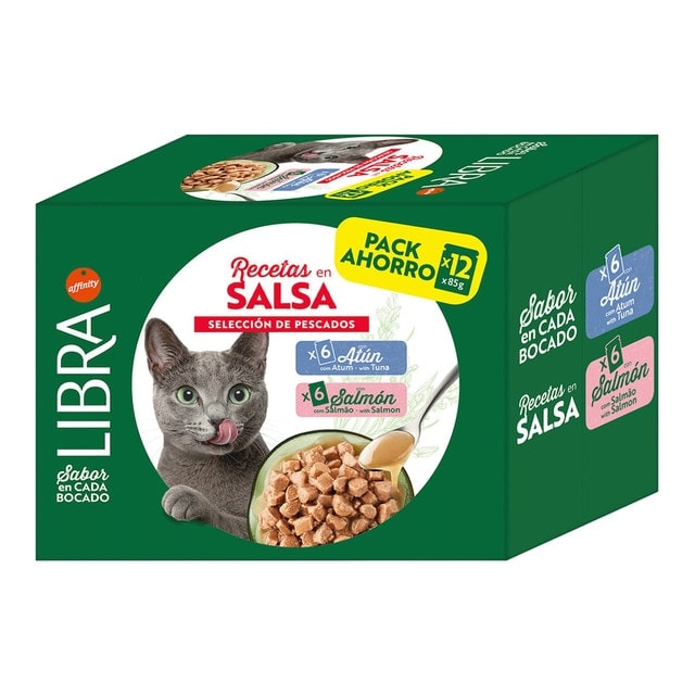 Libra - Comida húmeda para gatos adultos Libra recetas en salsa atún y salmón. - Image 1