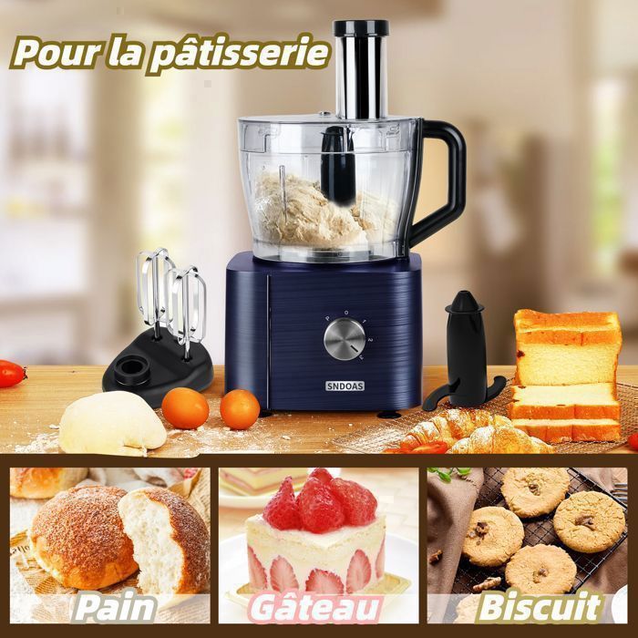 Robot multifonction, Robot de cuisine,11 en 1,Blender, presse agrumes, double fouet, pétrin, spatule,1100W,3 Vitesses, A+++,3.2L, - Image 1