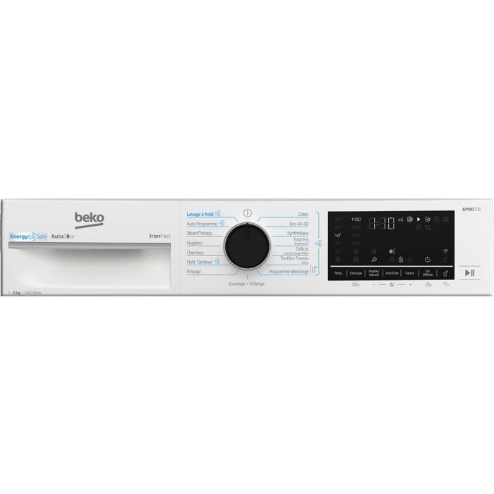 Lave-linge hublot BEKO B7WFU39411WDOS Série bPro 700 - 9 kg - Induction - L60cm - 1400 trs/min - Classe A - Autodose - Blanc - Image 1