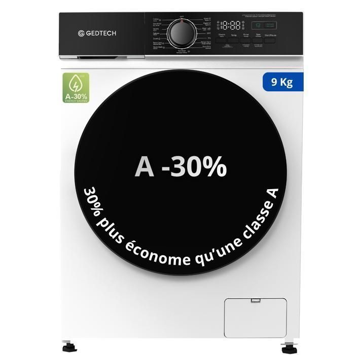 Lave-linge frontal GEDTECH GLL91400WH - 9 Kgs - 1400 tr/mn - 16 programmes - Eco - Intensif - Rapide – Très Faible conso A-10% - Image 1