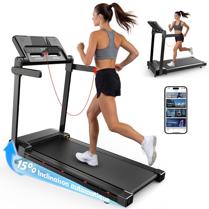 Tapis de Course - FT54 Tapis Marche,15% Inclinaison Auto,Vitesse 1-14km/h,Compatible APP,Ultra Silencieux 700W,LCD Idéal pour Maison - Image 1