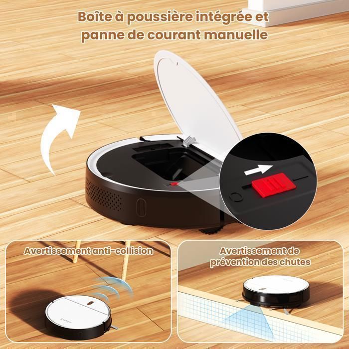 Zynet D6 Aspirateur Robot 3000Pa/150+Min, 5 Modes, recharge automatique, APP/WiFi/Alexa/Siri Control, Poils d’Animaux et Tapis - Image 1