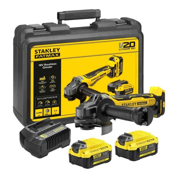 Meuleuse d'angle sans fil - 18V - STANLEY FATMAX - Brushless - SFMCG700M2K-QW - 125 mm + 2 batteries 4Ah + chargeur 2A - Image 1