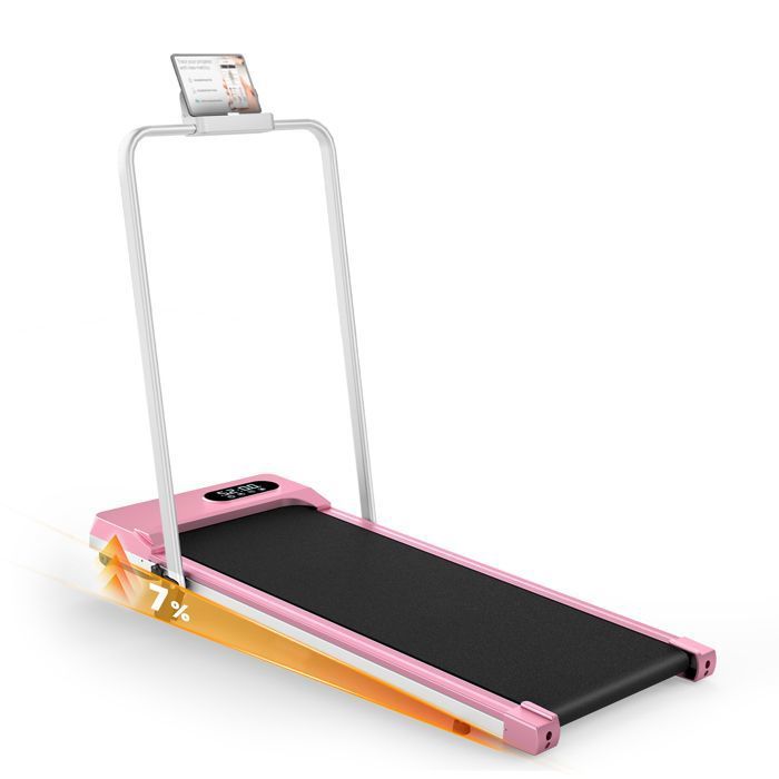 Tapis de Course Pliable Electrique 1-8km/h inclinable 7° avec Télécommande et écran LED, Support Tablette - Rose - Image 1