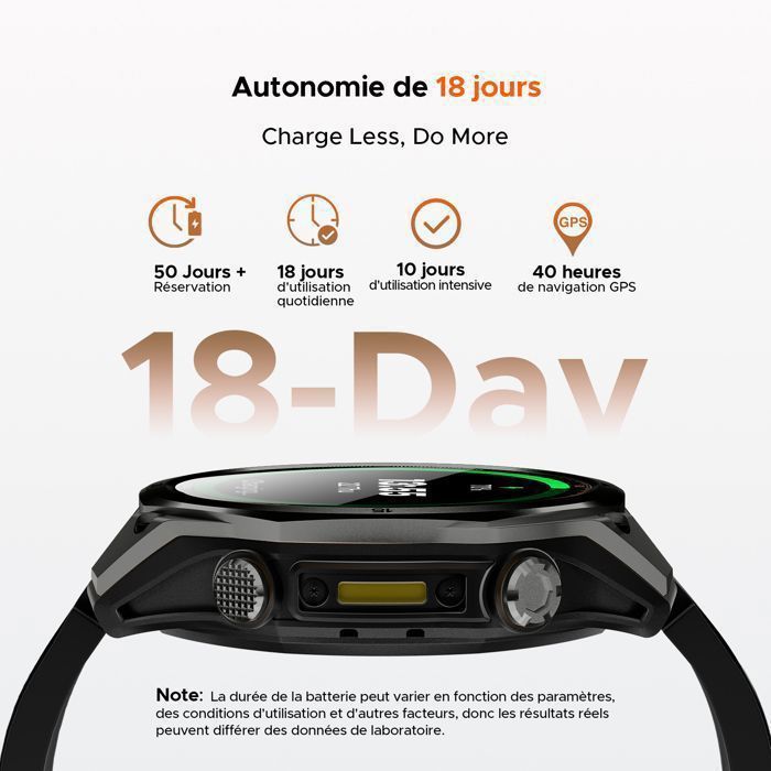 Montre Connectée Homme Sport ,5ATM,Écran 1.43",Montre Intelligente,GPS Double Fréquence,DOOGEE Anywise W1,170+ Modes ,3 Bandes- Noir - Image 1