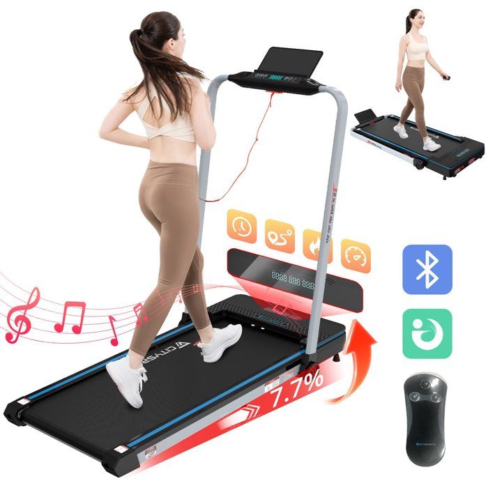 Tapis de Course Pliable et Inclinable à 7.7%,1400W,CITYSPORTS WP3,1-12km/h.Noir avec bleu.APP.Bluetooth - Image 1