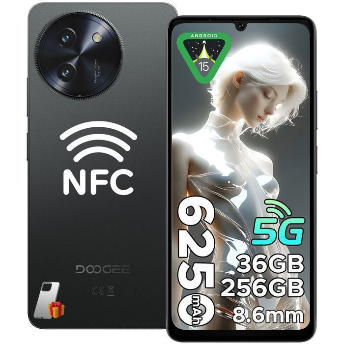 DOOGEE Note59 Pro 5G Smartphone - 6250mAh Battery, 256GB, 32GB RAM, 6.75" 120Hz Display, Android 15, 16MP Camera, NFC, Dual SIM-Noir - Image 1