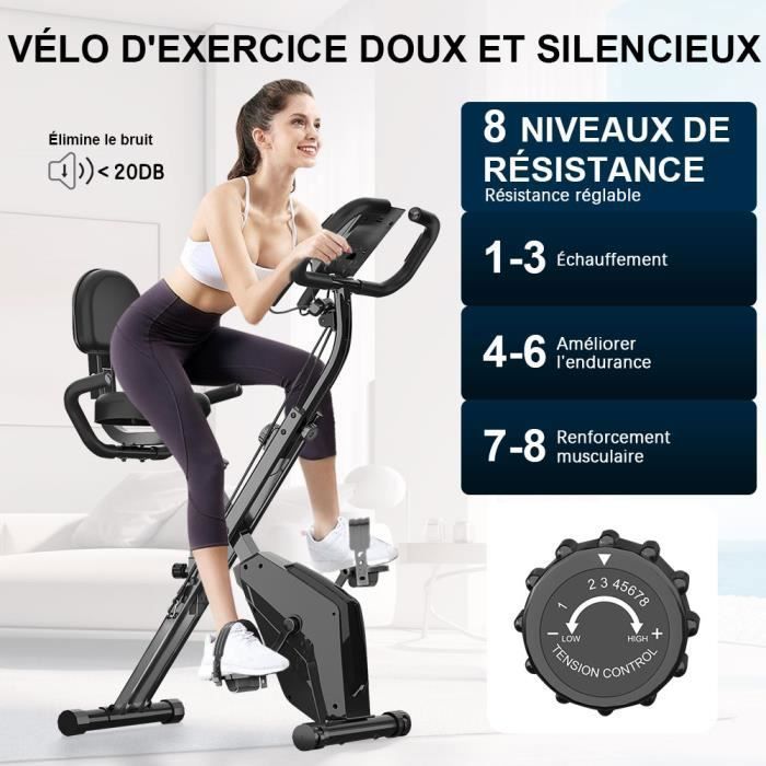 3 en 1 Vélo d'appartement Pliable - 8 Niveaux de Résistance Réglables - Volant d'Inertie 2,5KG - Écran LCD - Siège Réglable - Image 1