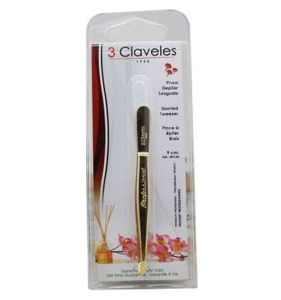 3 Claveles Pinza Depilar Sesgada 9 cm Oro - Image 1
