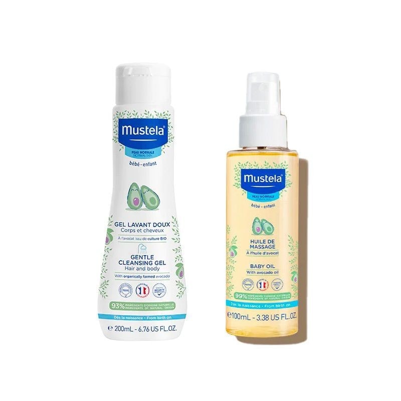 Mustela Gel de Baño Suave 200ml + Aceite de Masaje 100ml - Image 1