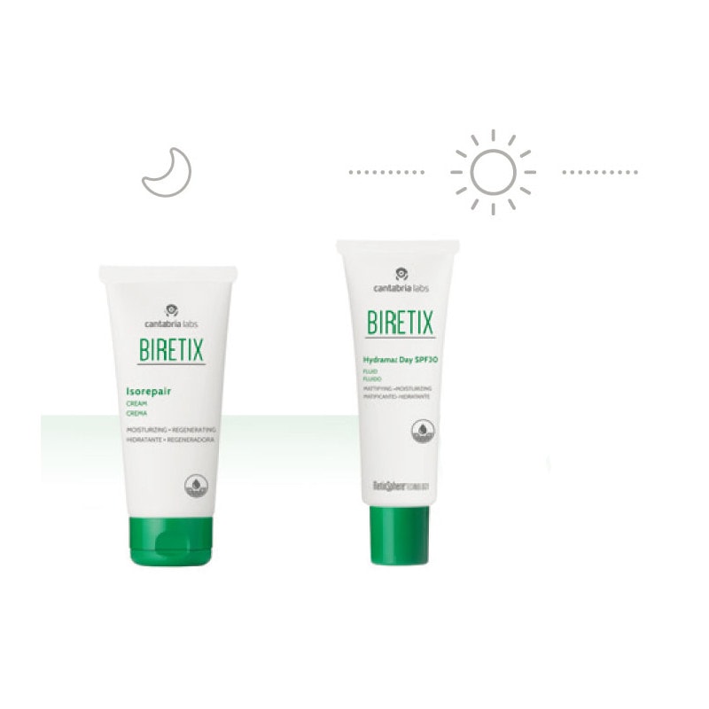 Biretix Rutina Cuidado Piel Acne Moderado Isorepair 50ml + Hydramat Day Spf30 50ml - Image 1