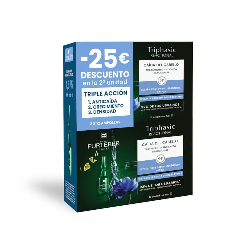 René Furterer Triphasic Caída Reaccional 12 Ampollas + 12 ampollas Duplo Promoción
