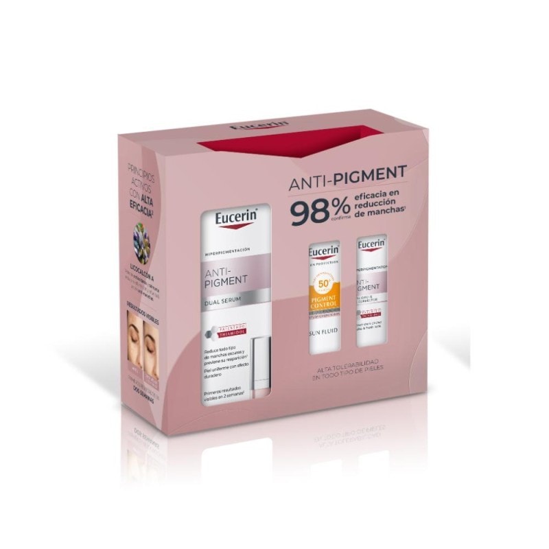 Eucerin Anti Pigment Dual Serum 30ml + Anti Pigment Contorno de Ojos 5ml + Pigment Control SPF50 7ml - Image 1