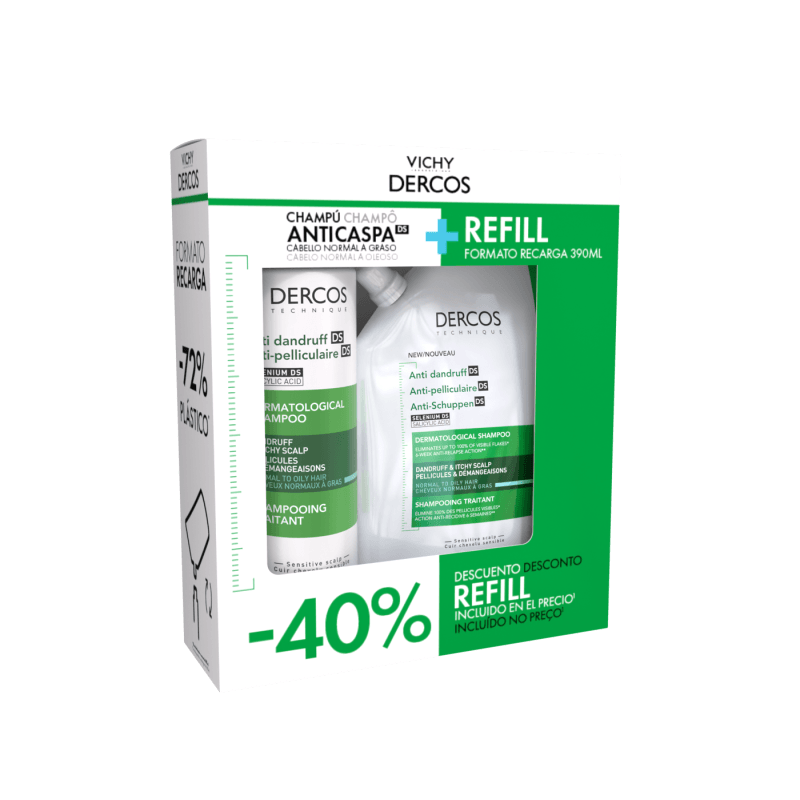 Dercos Anticaspa Champú Cabello Graso 390ml + 390ml Ecorefill Pack - Image 1