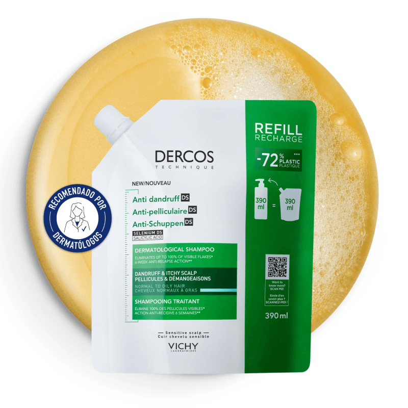 Dercos Champú Anticaspa Cabello Normal Graso Eco Recarga 390ml - Image 1